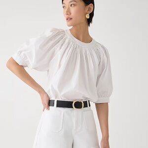 NWT Smock-neck puff-sleeve top in cotton poplin